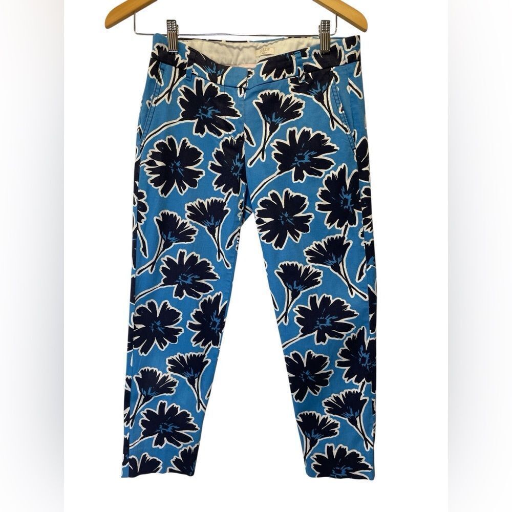 J.Crew Floral Blue Stretch Bottoms size 0 petite